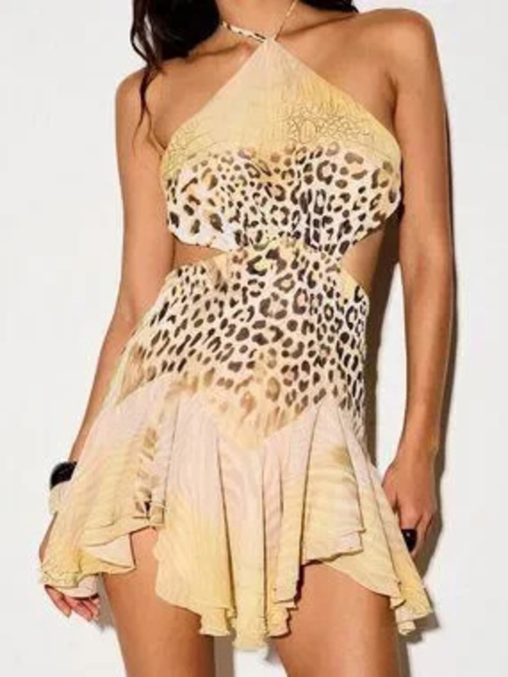 ZARA Multicolor Sexy Women's Leopard Print Halter Neck Mini Dress
